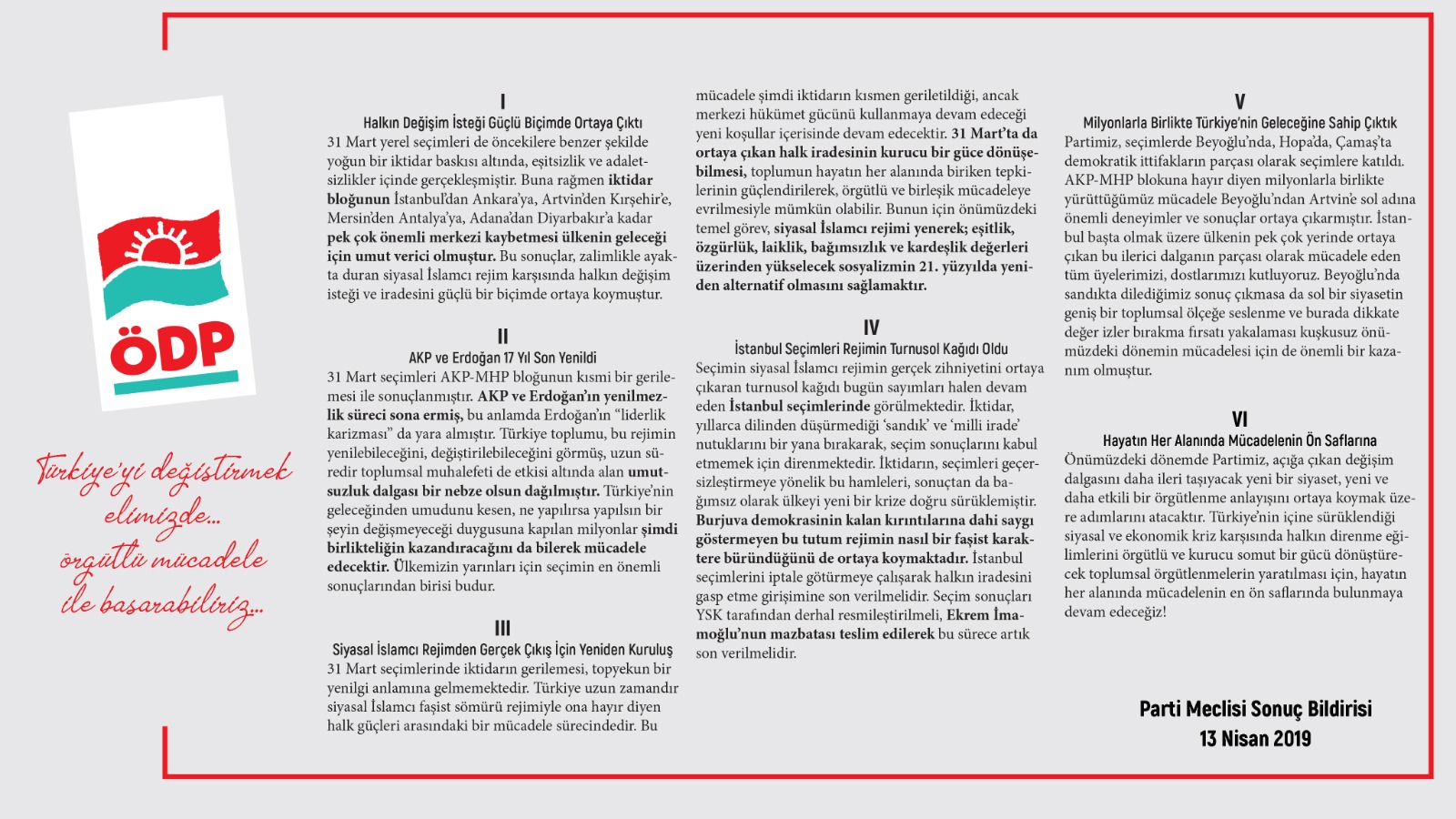 Parti Meclisi Sonuc Bildirisi 13 Nisan 2019
